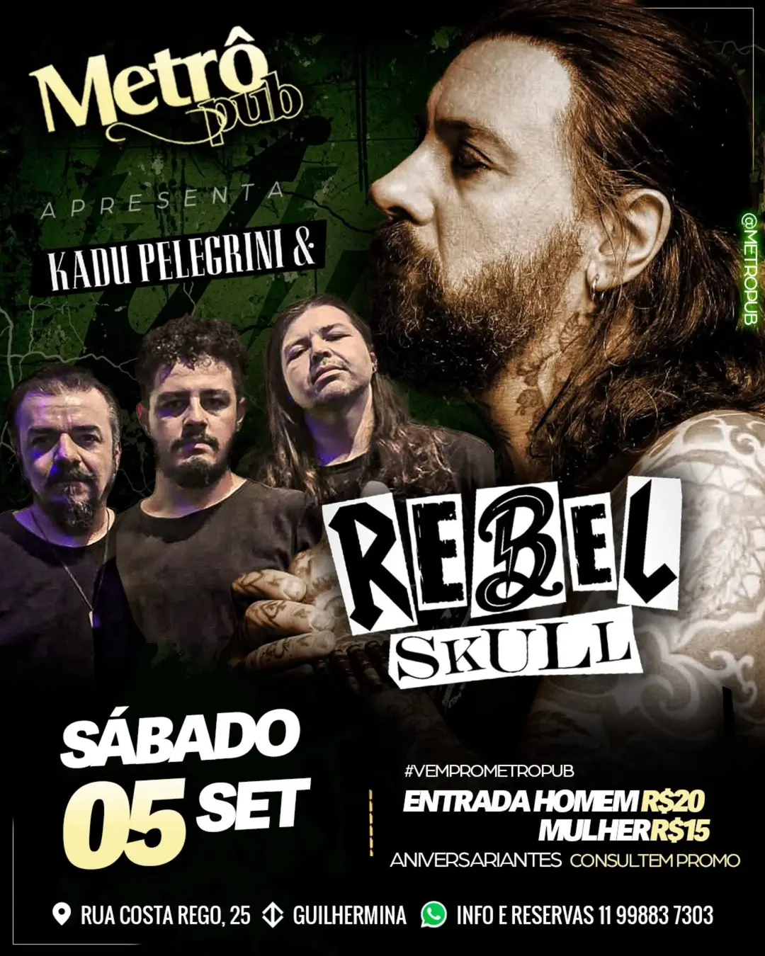Flyer de Rebel Skull e Kadu Pelegrini