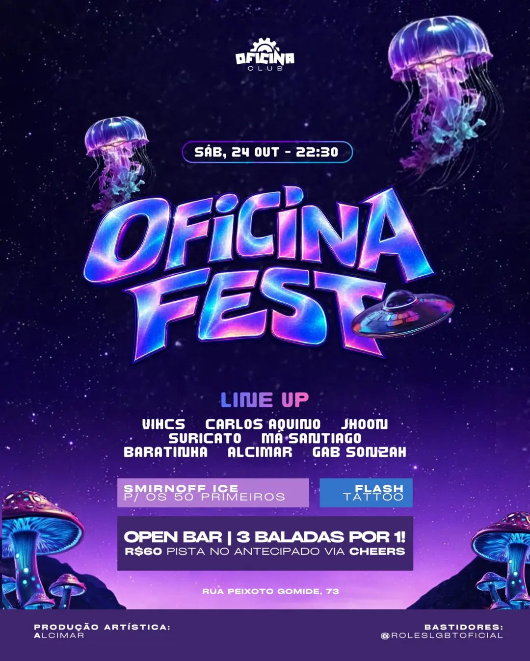 Flyer de DJ Alcimar, Vihcs, DJ Carlos Aquino e mais 5 artistas