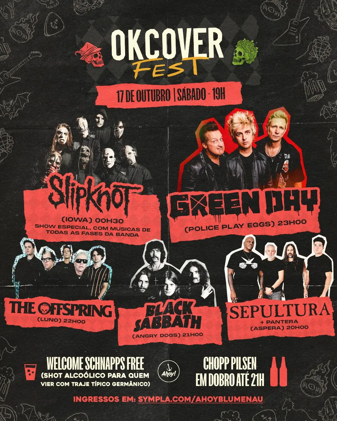 Flyer de Green Day Cover PPE, Luno, Aspera e mais 2 artistas