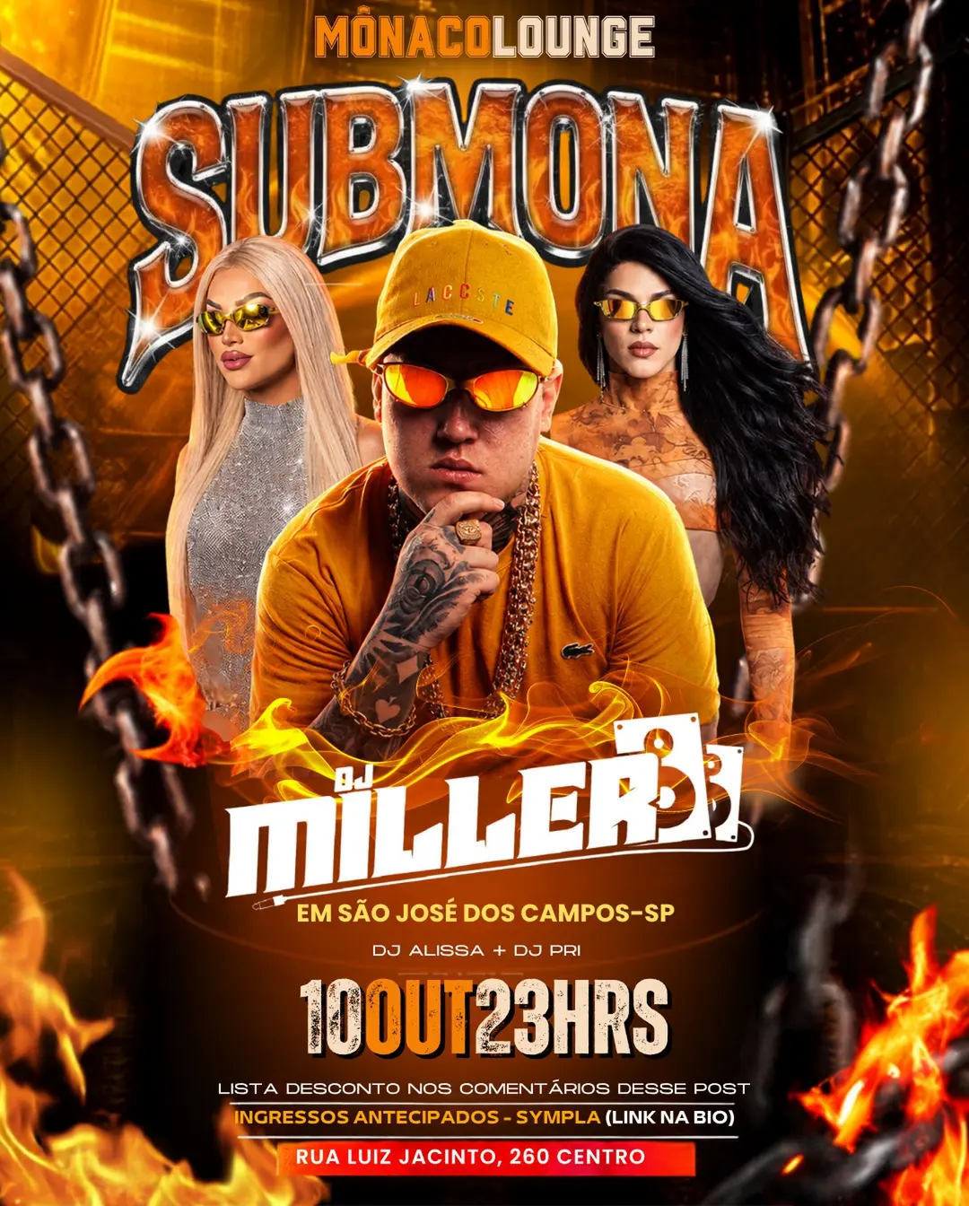 Flyer de DJ Miller, DJ Alissa e DJ Pri
