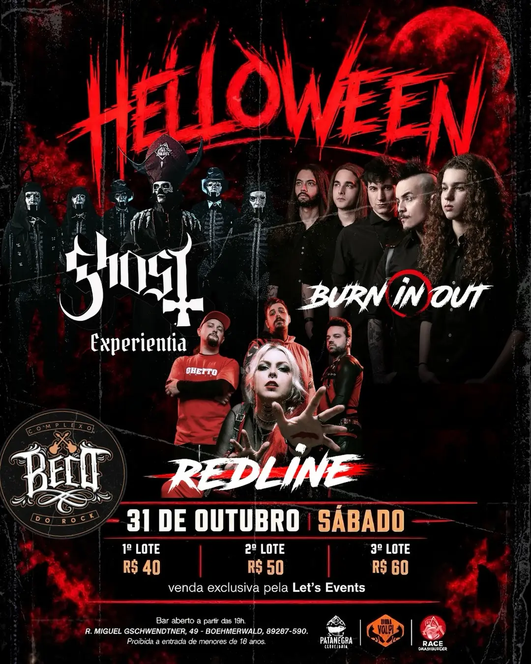 Flyer de Burn In Out, Ghost Experientia e Redlinecwb