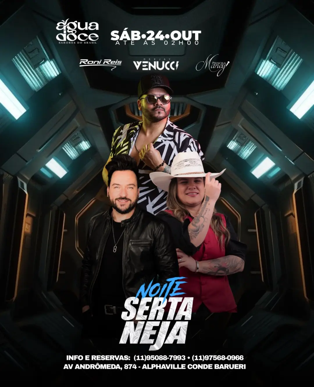 Flyer de Roni Reis, DJ Venucci e Priscila Maney