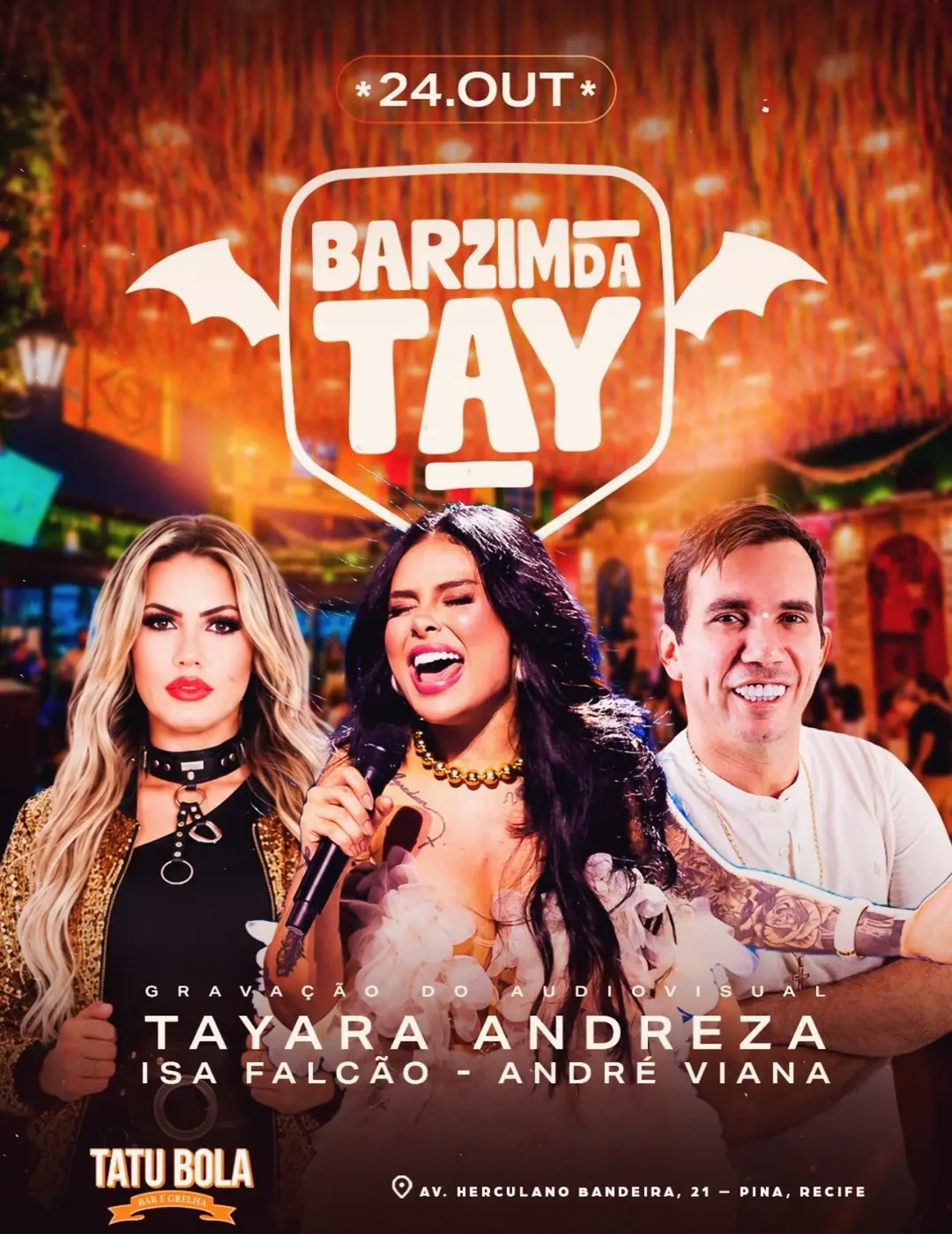 Flyer de Isa Falcão, Tayara Andreza e Andre Viana