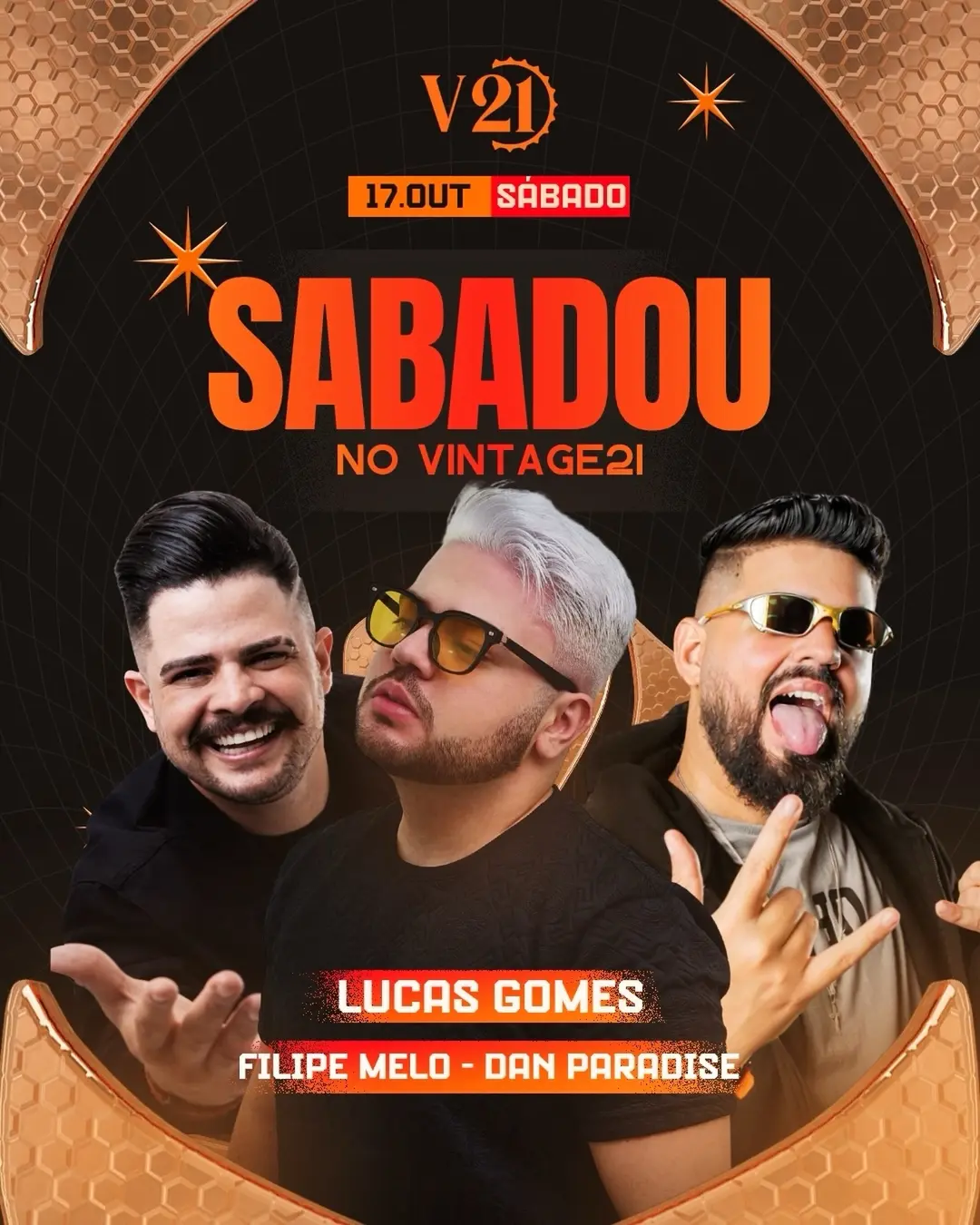 Flyer de Filipe Mello, Dan Paradise e Lucas Gomes