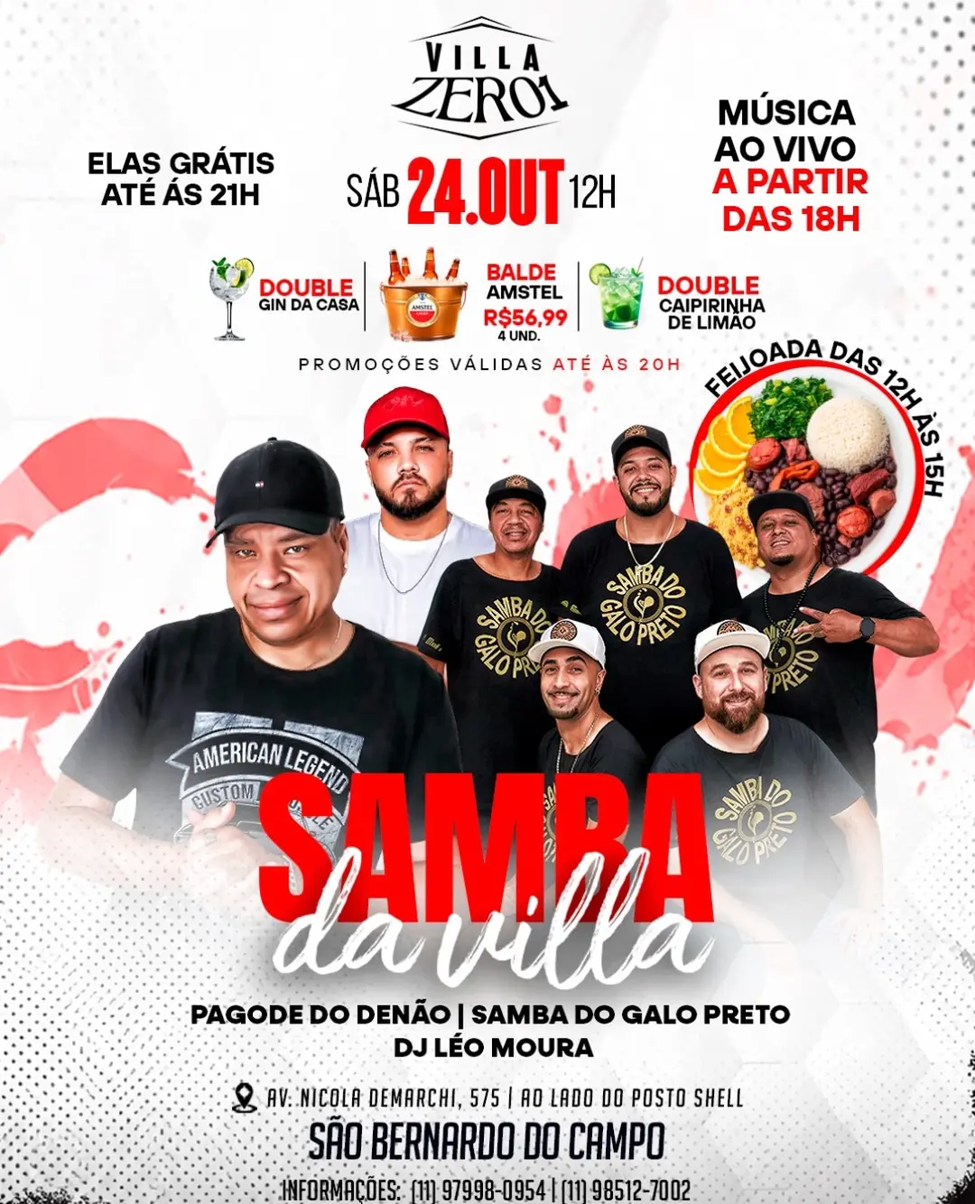 Flyer de Samba do Galo Preto, Pagode do Denão e DJ Léo Moura