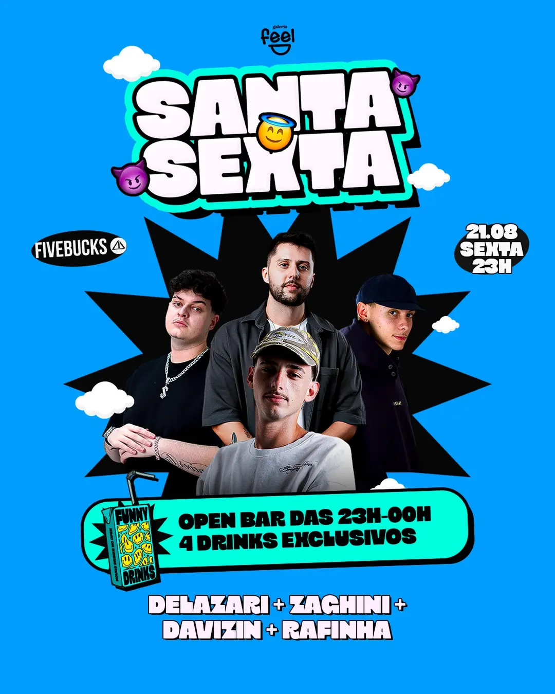 Flyer de Delazari, Leticia Souza, Rafinha e eduardodavi__