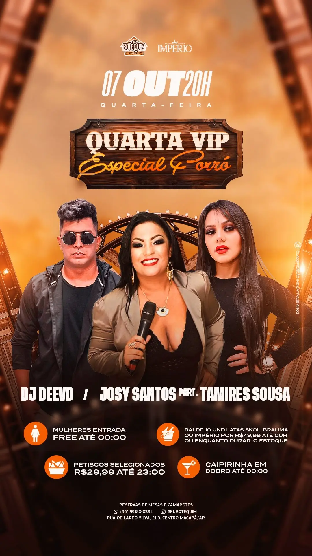Flyer de Tamires Sousa, DJ Deevd e Josy Santos