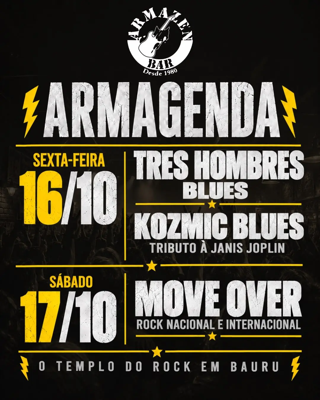 Flyer de Tres Hombres e Kozmic Blues