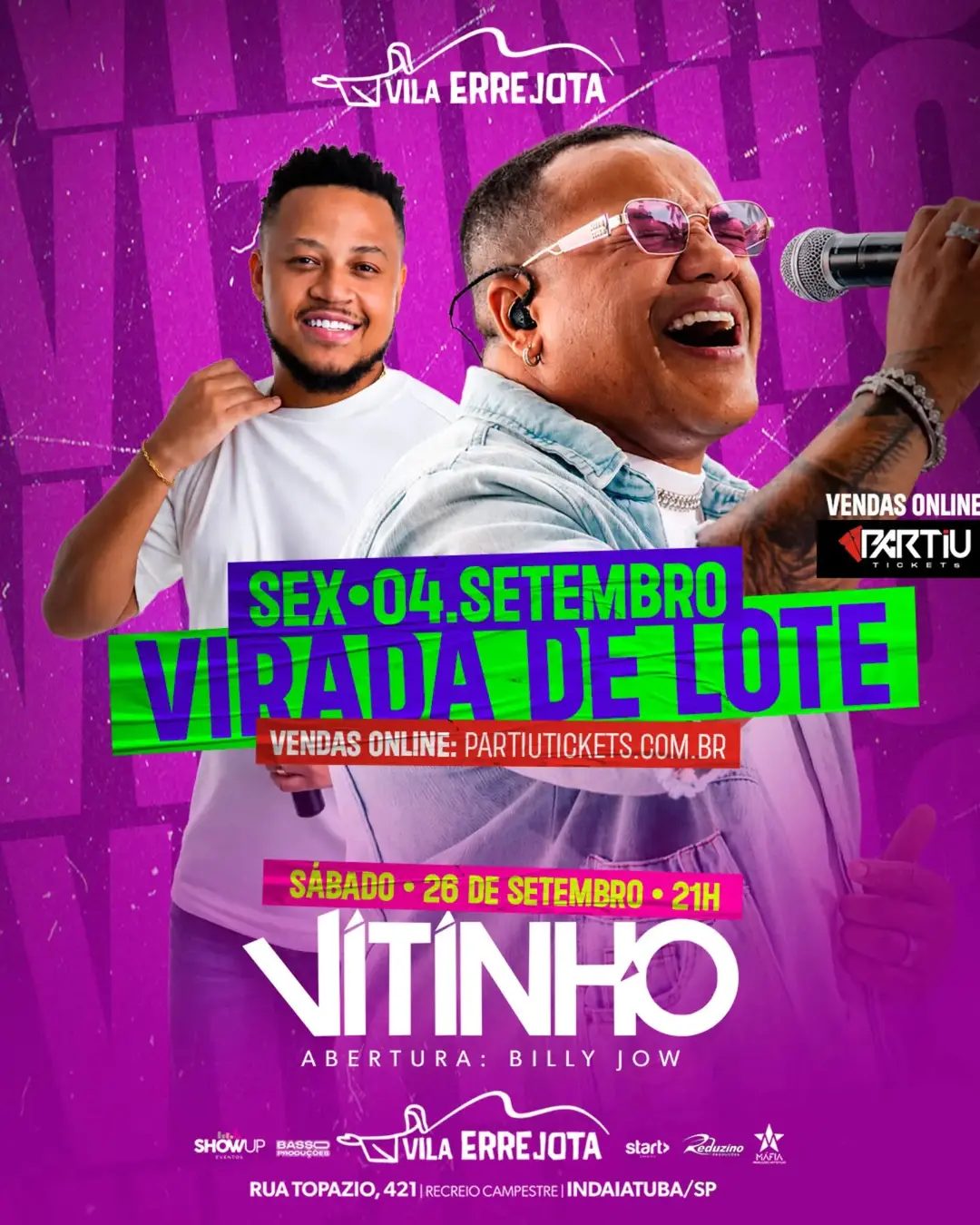 Flyer de Jonathan Ferraz, Vitinho e Billy Jow