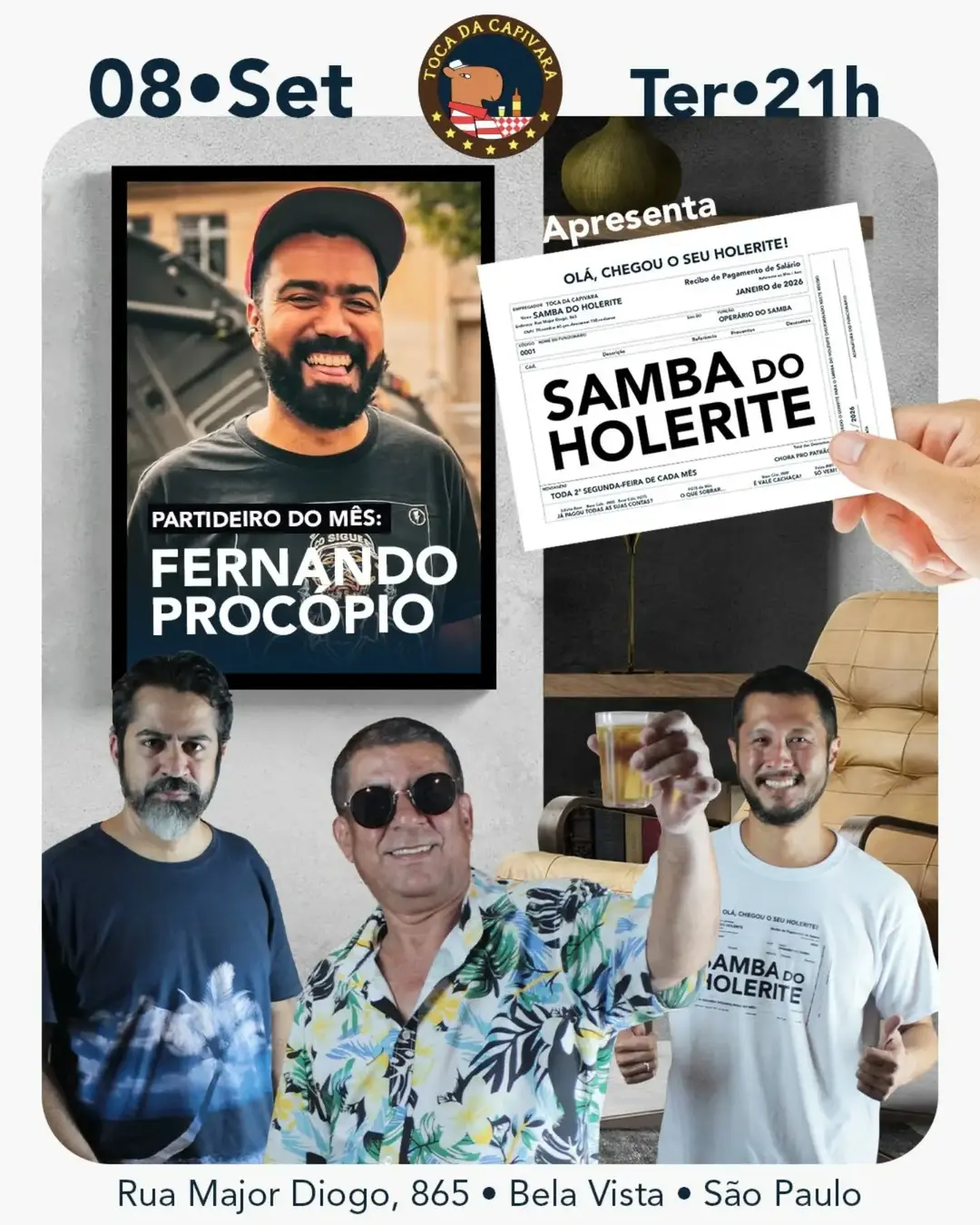 Flyer de Samba do Holerite, Bamba Procopiono e Procópio Samba