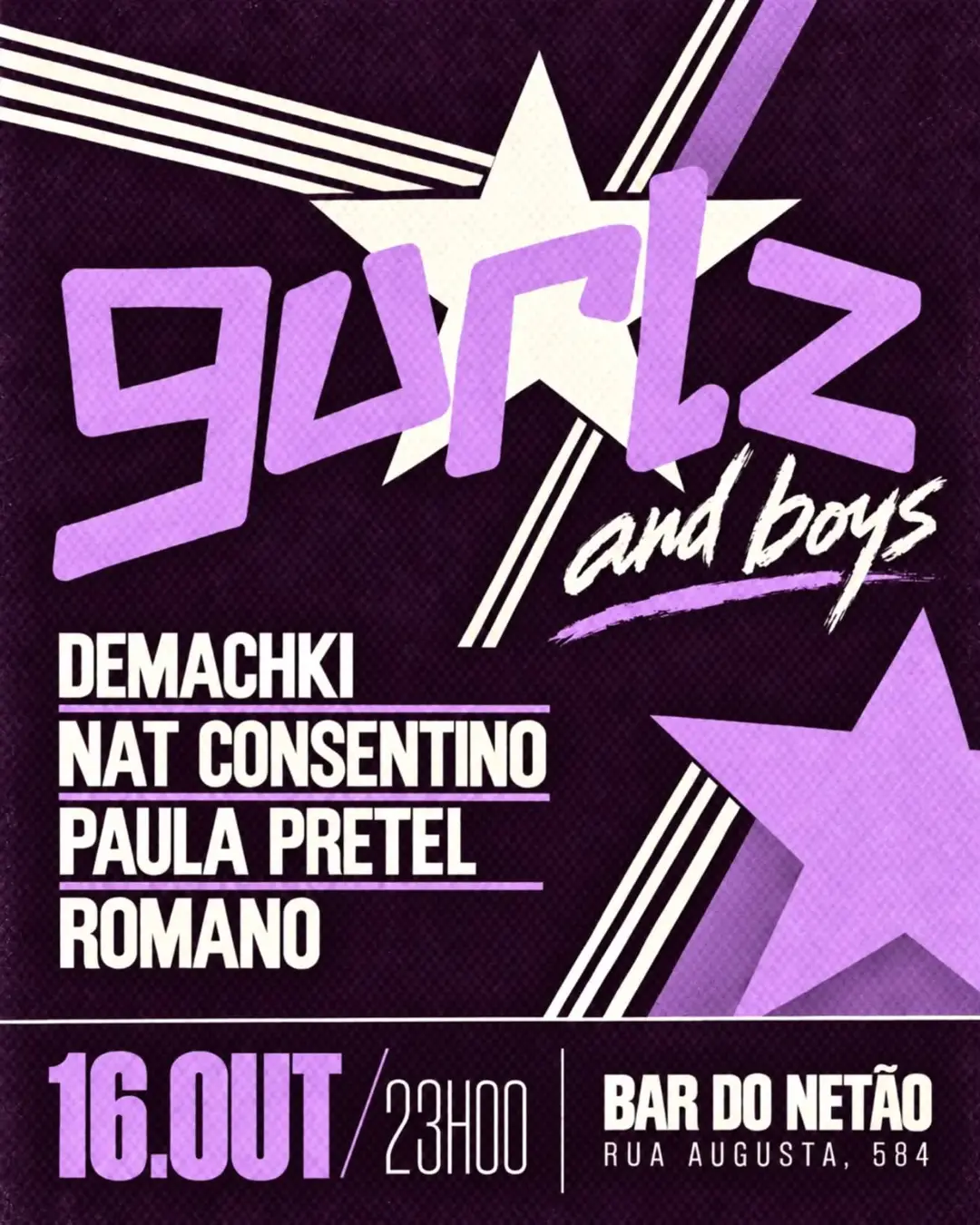 Flyer de Demachki, Natália Consentino, Romano e Paula Pretel