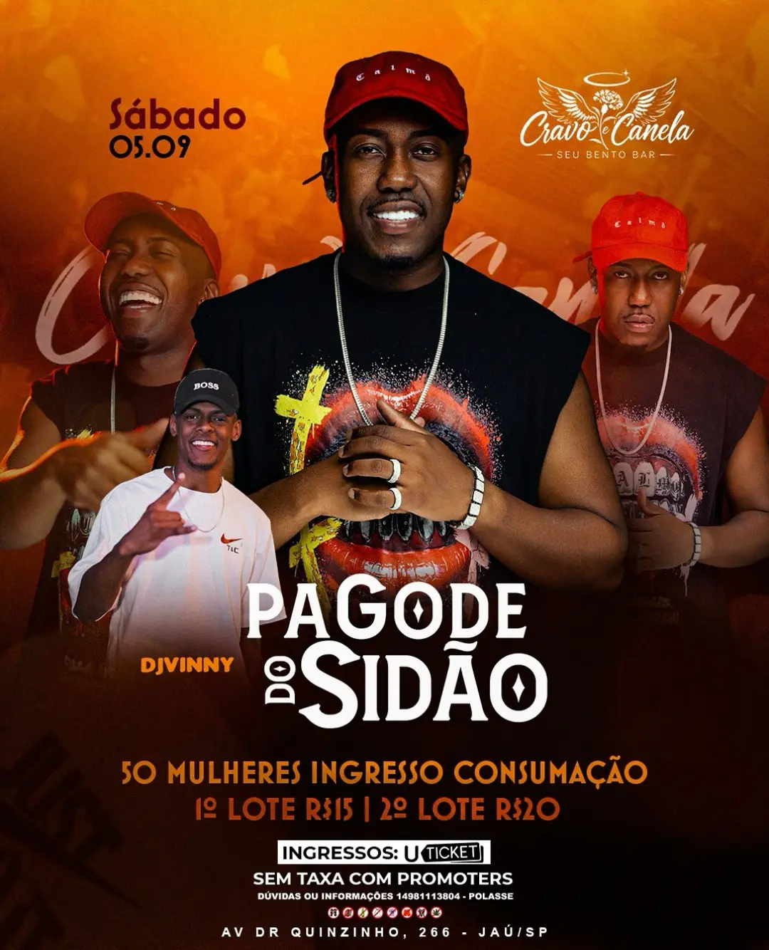 Flyer de Pagode do Sidão, Vinny e Grupo Tono Pagode