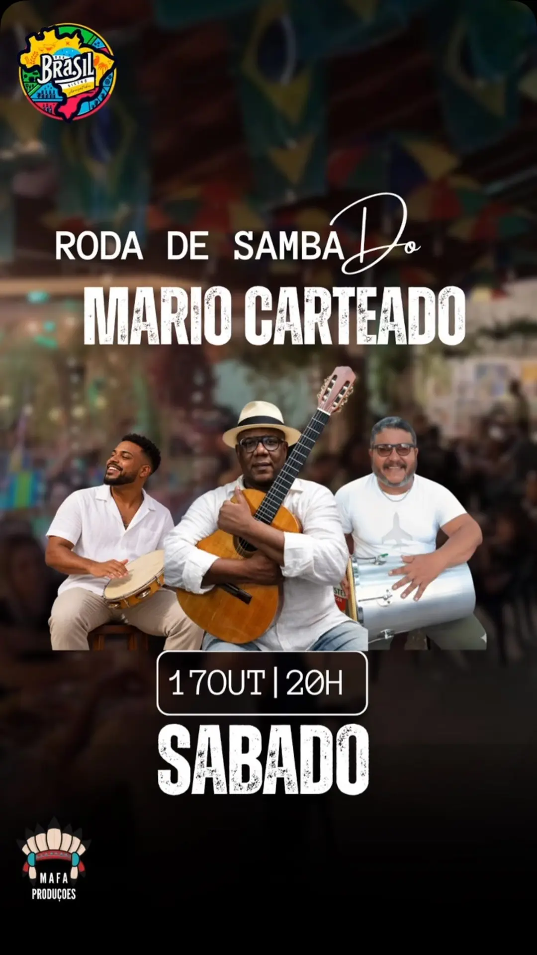 Flyer de Roda de Samba do Mário Carteado e Mário Carteado
