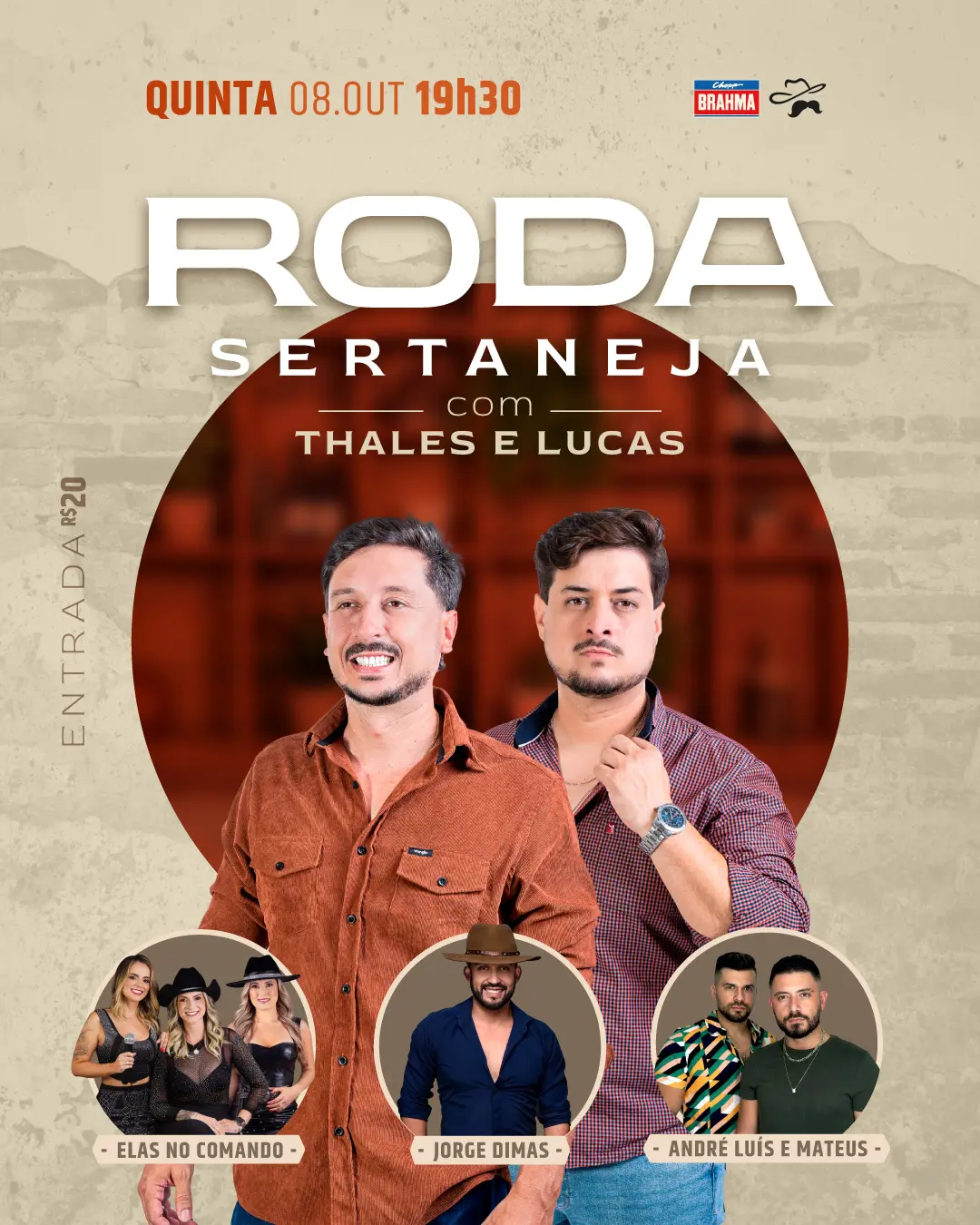 Flyer de Elas no Comando, Tales e Lucas e mais 2 artistas