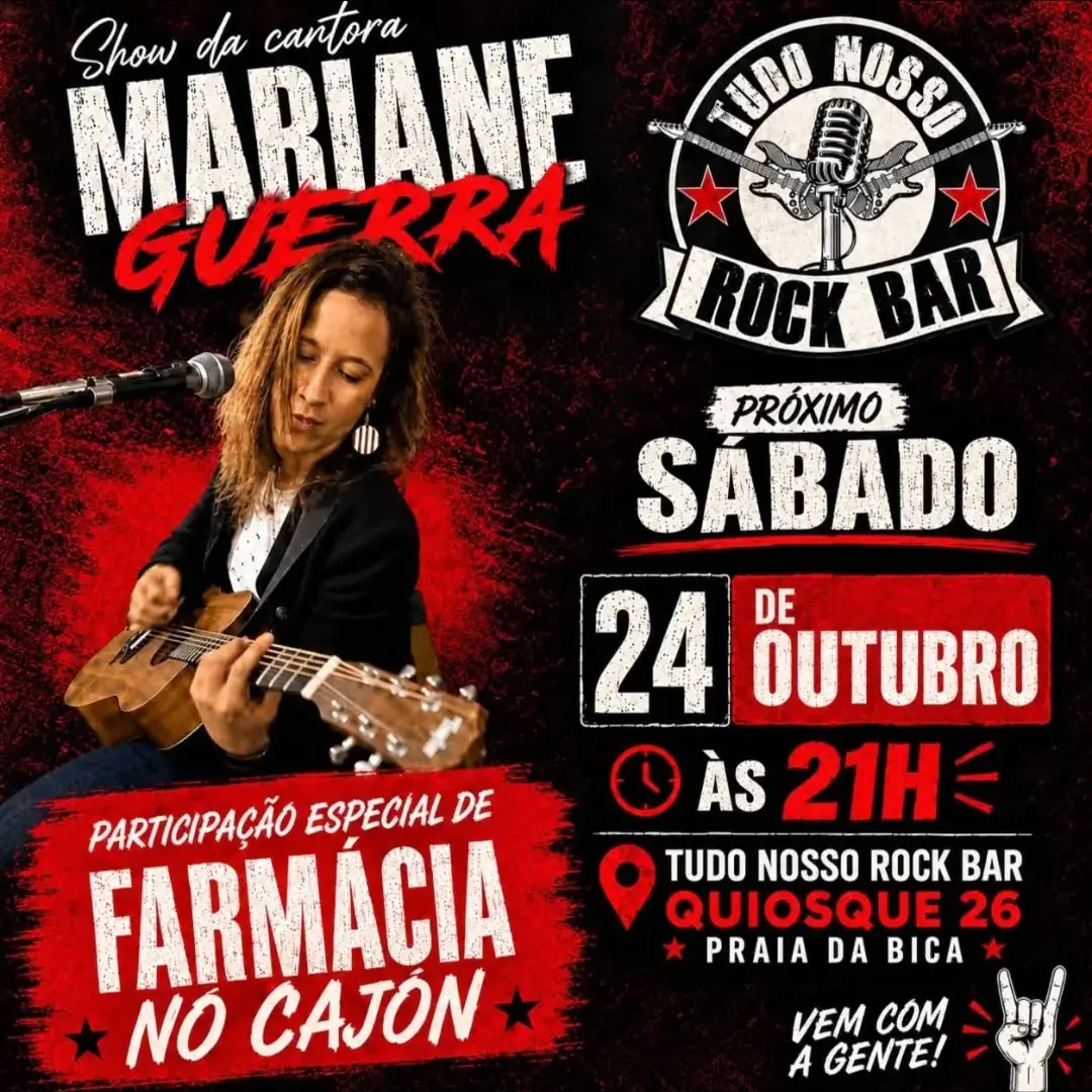 Flyer de Mariane Guerra e Farmácia no Cajón