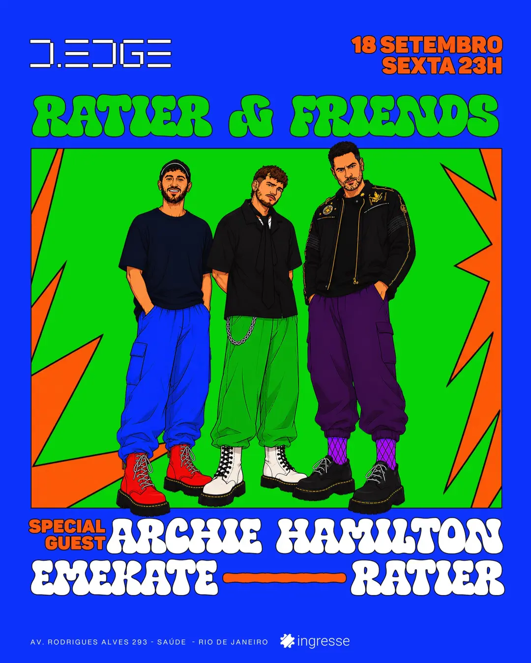 Flyer de Emekatê, Bass na Pista, Ratier e mais 3 artistas