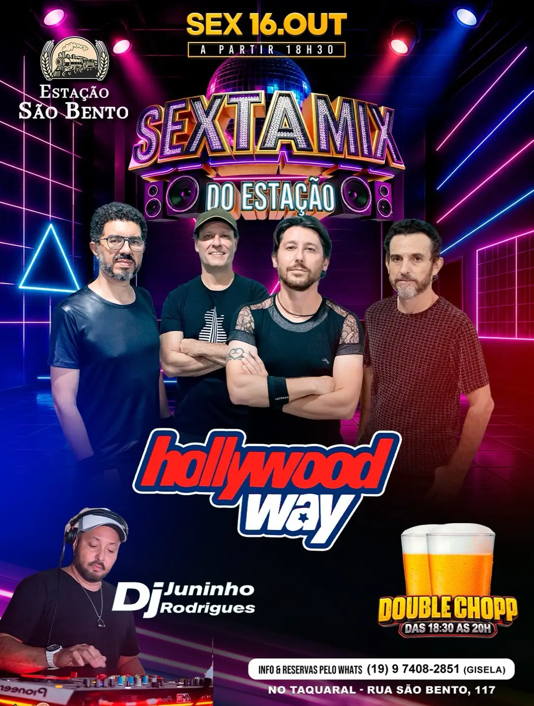 Flyer de Banda Hollywood Way e DJ Juninho Rodrigues