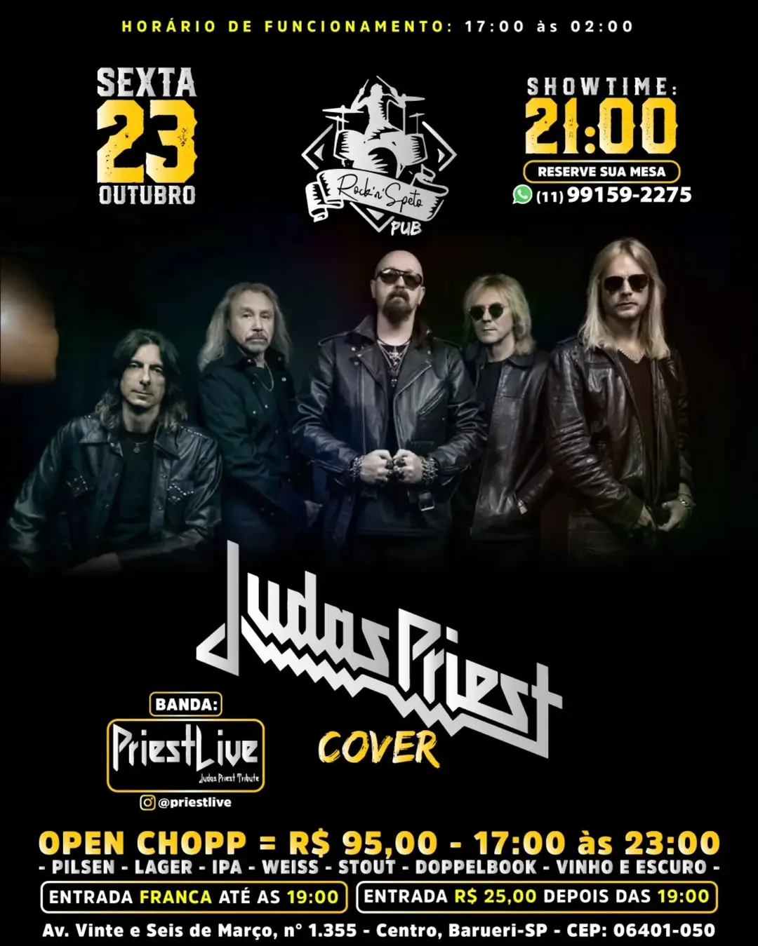 Flyer de Priest Live e Manowar Cover
