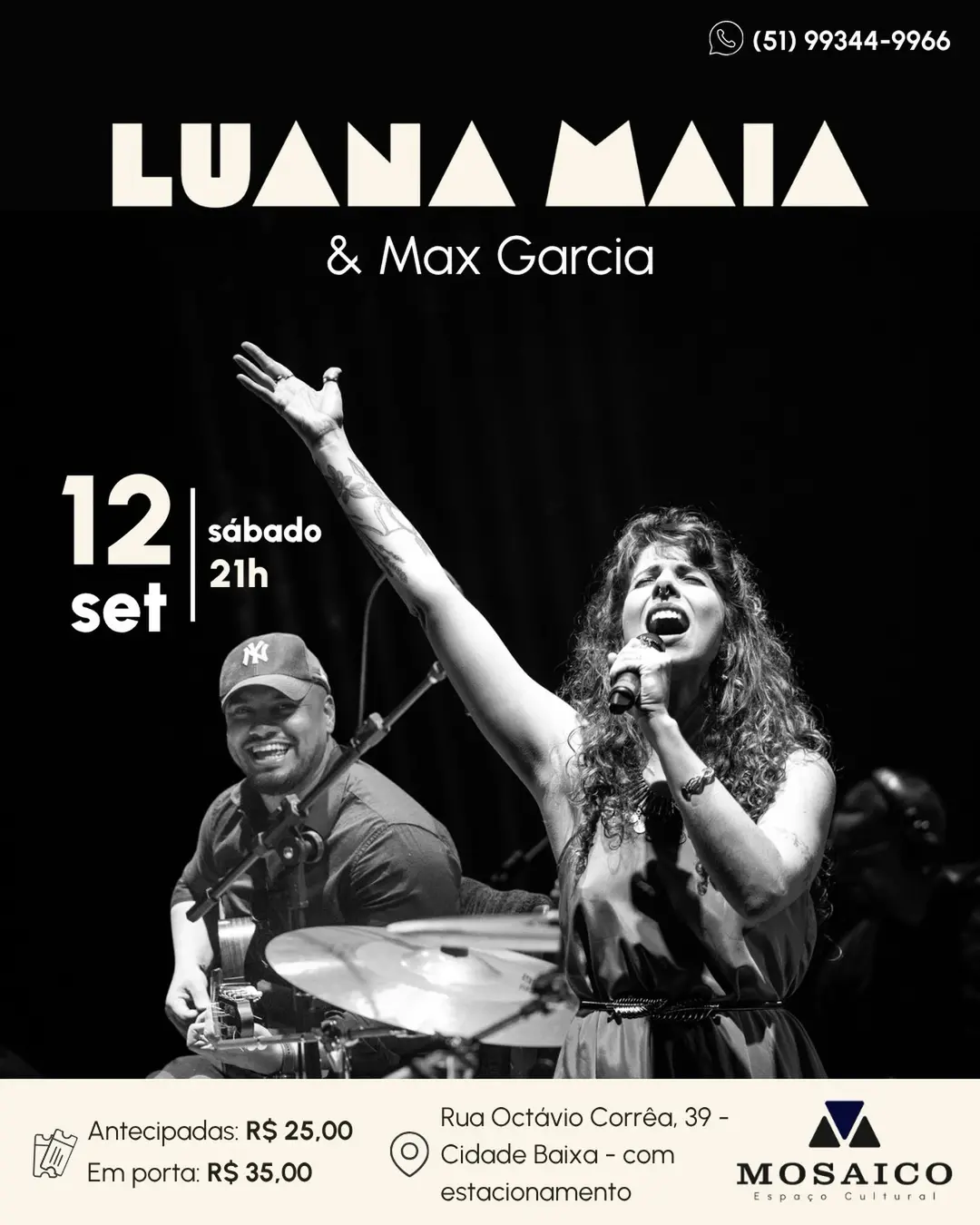 Flyer de Luana Maia, Elisa Terra e Max Garcia