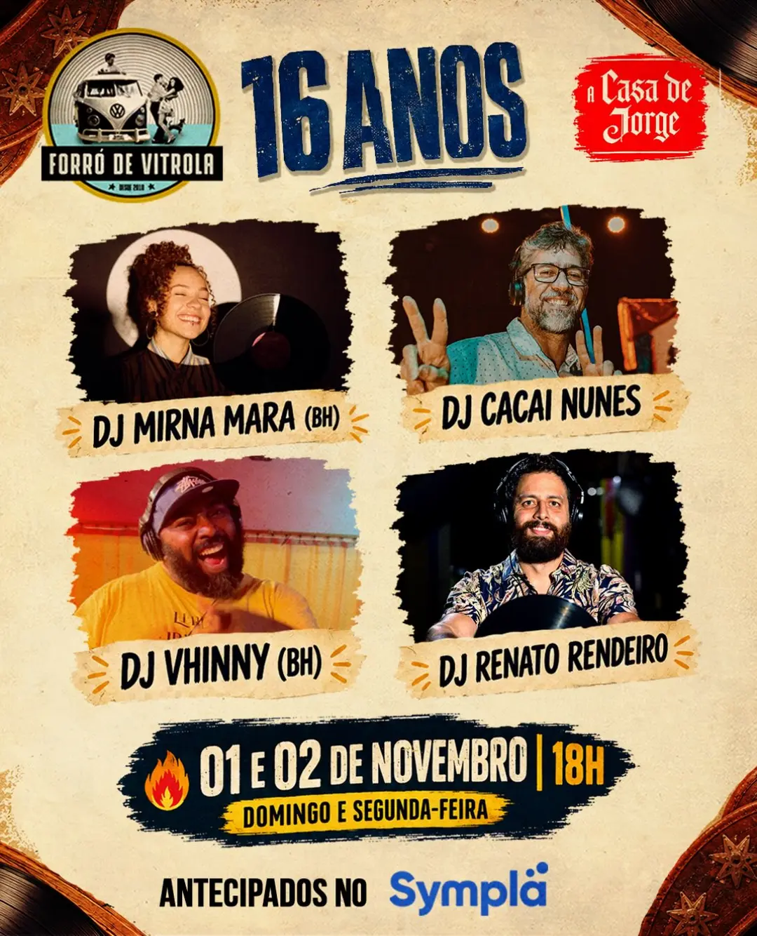 Flyer de Mirna Mara, Vhinny, DJ Cacai Nunes e DJ Renato Rendeiro