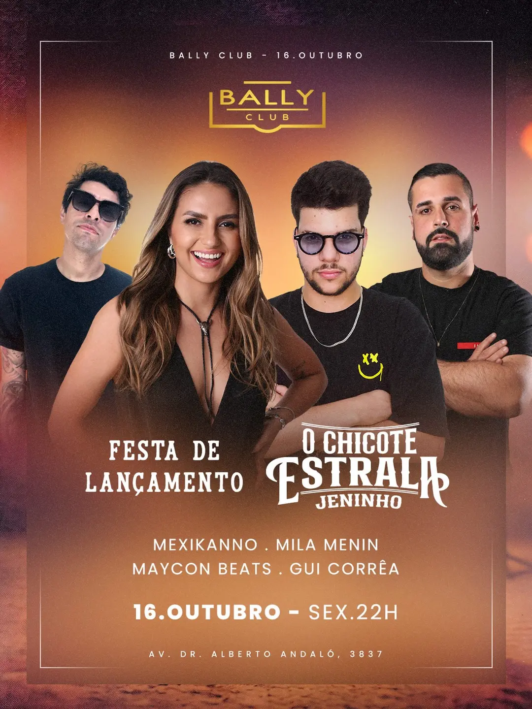 Flyer de Mila Menin, Mexikanno, Maycon Beats e Gui Corrêa