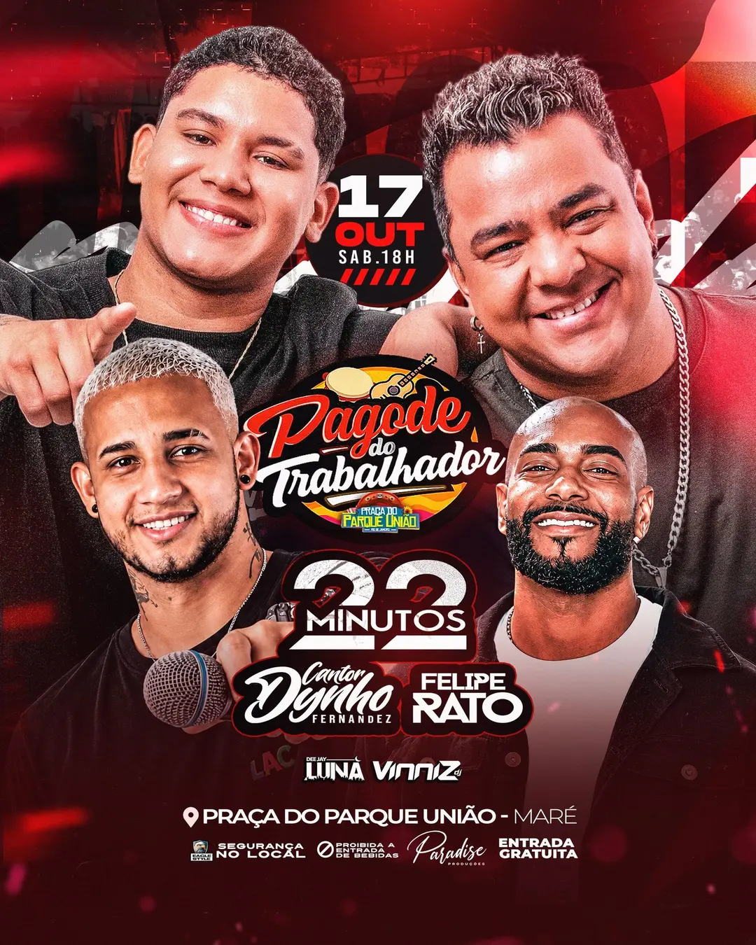 Flyer de Pagode do Trabalhador e mais 4 artistas