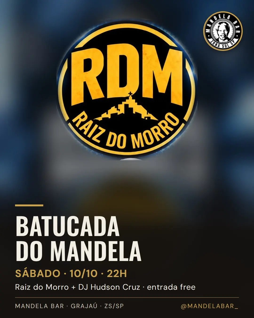 Flyer de Raiz do Morro e DJ Hudson Cruz