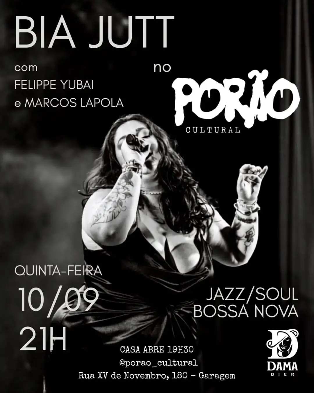 Flyer de Bia Jutt, Felippe Yubai e Marcos Lapola