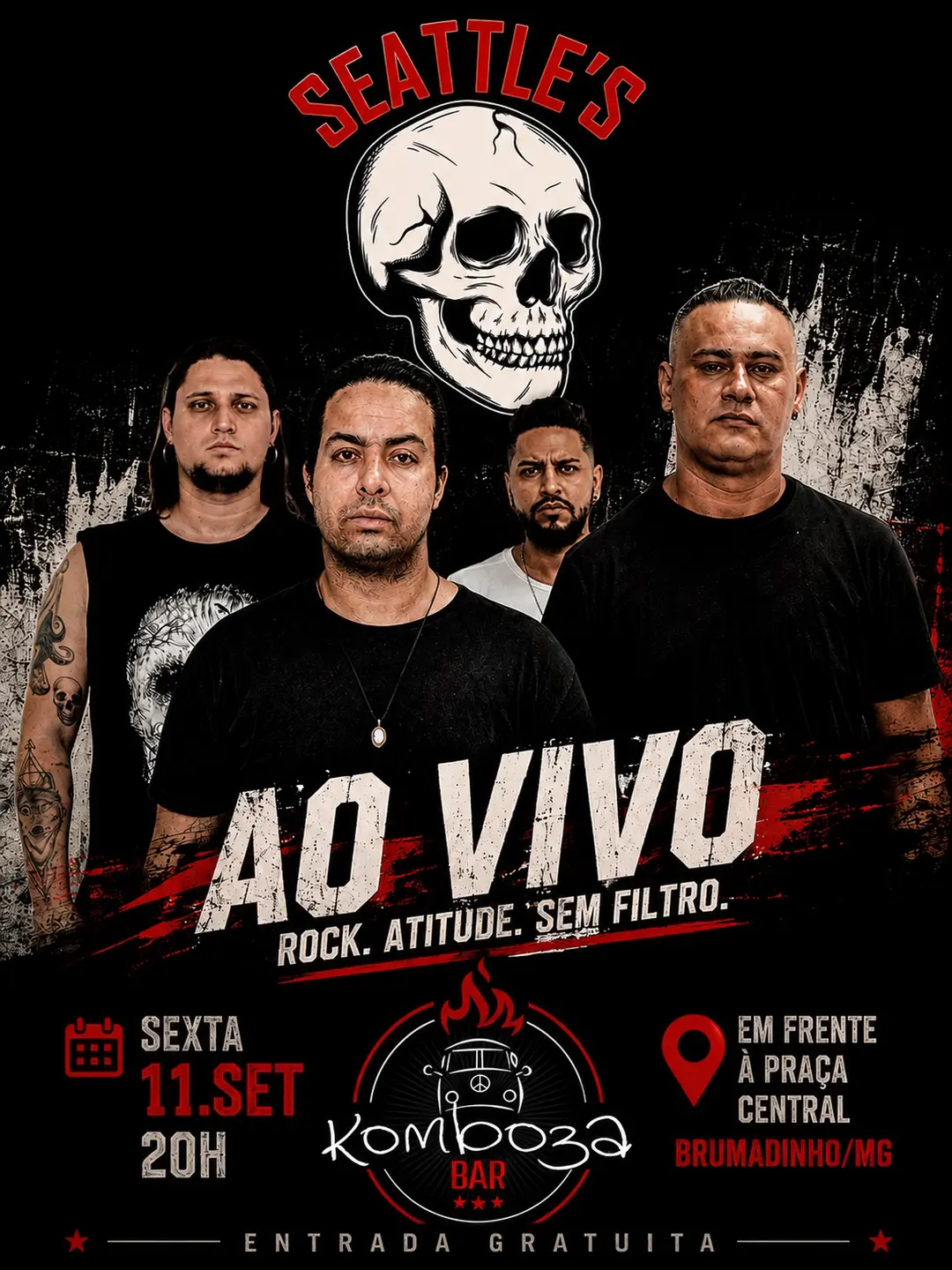 Flyer de Banda Seattle’s, The Homer, Banda Junkheads e Bones