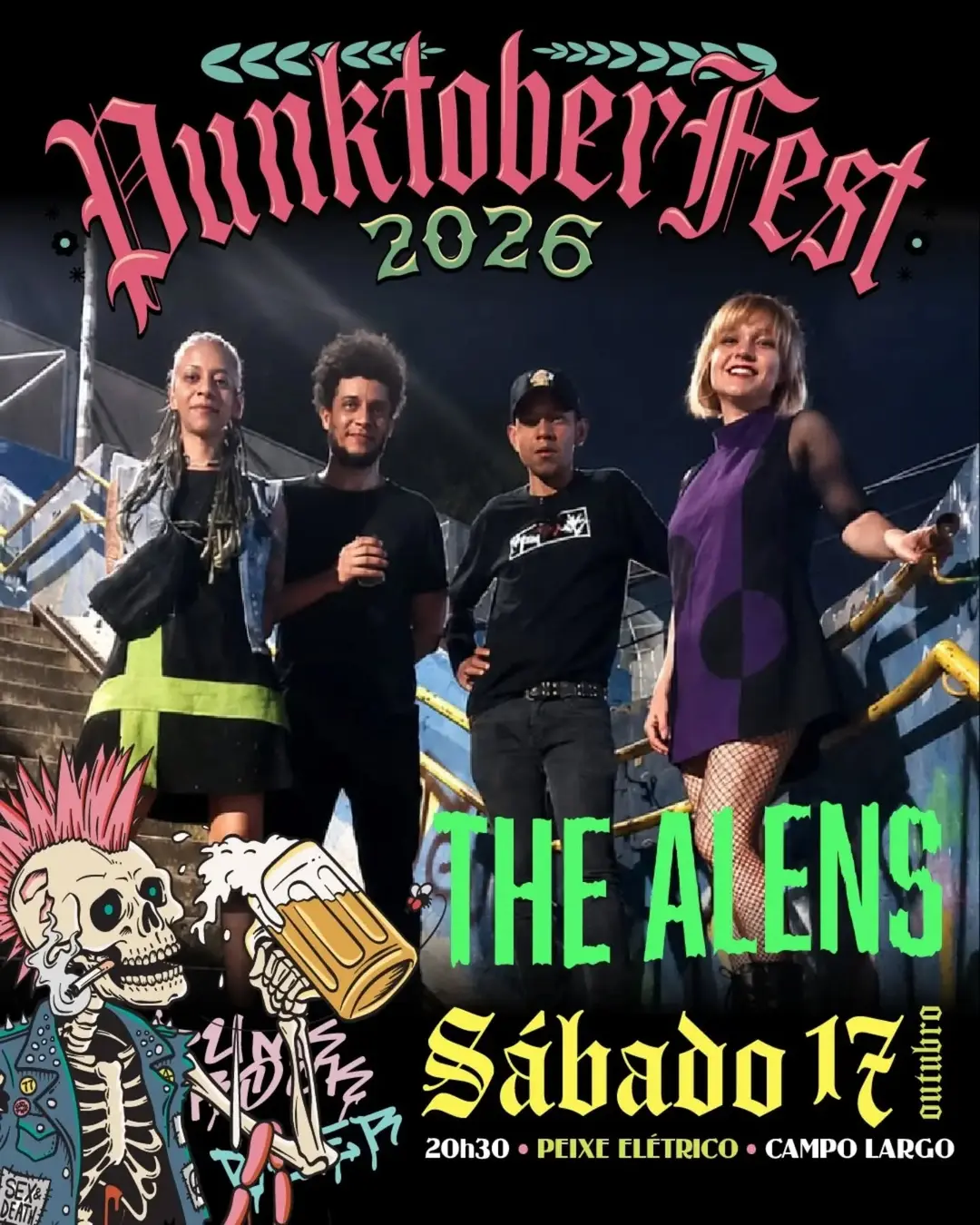 Flyer de The Alens, Dirty Quarantine, Mongo e mais 3 artistas