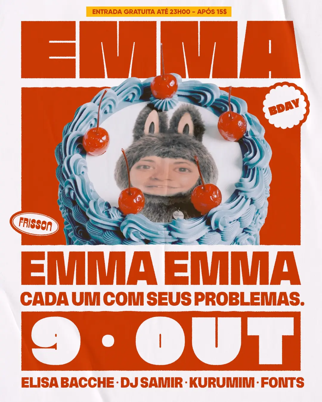 Flyer de Elisa Bacche, DJ Samir, Kurumim e Fonts