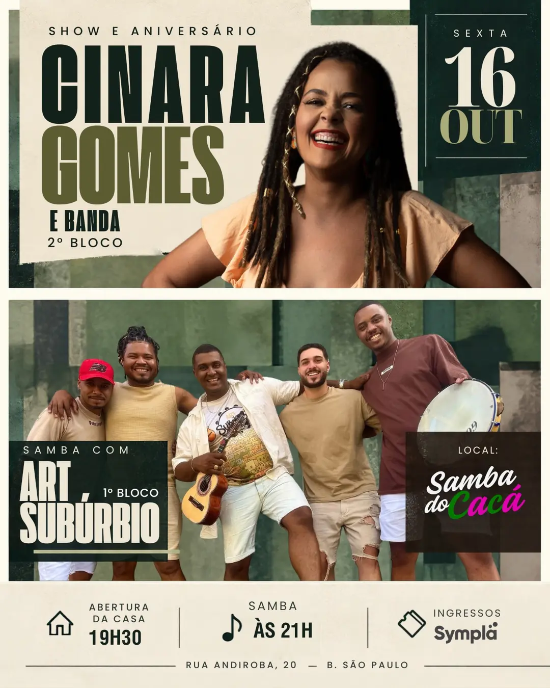 Flyer de Art Subúrbio e Cinara Gomes e Banda Completa