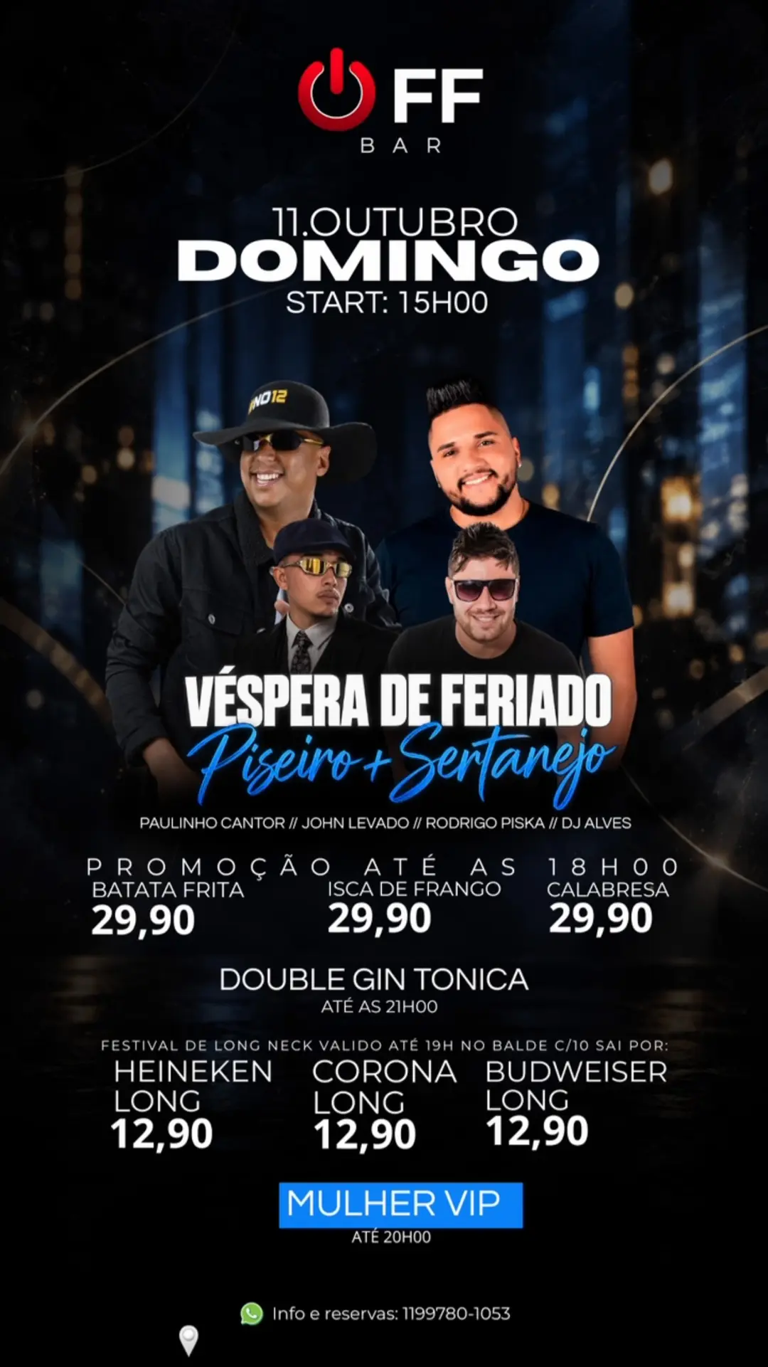 Flyer de John Levado, Paulinho Cantor, Rodrigo Piska e DJ Alves
