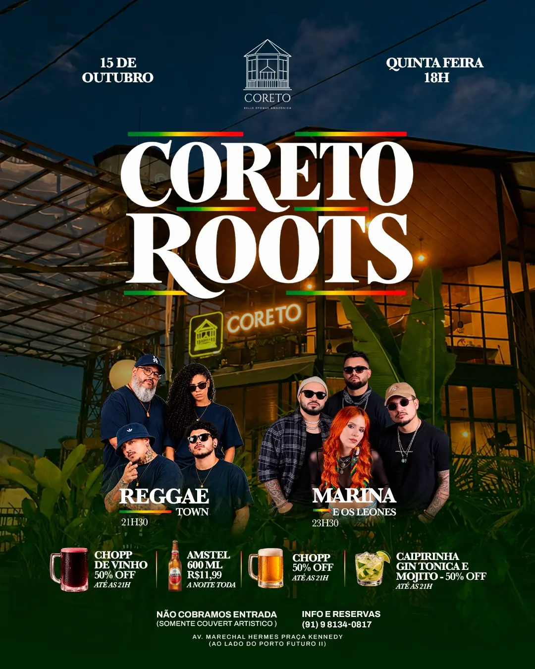 Flyer de Reggaetown e Marina & Os Leões