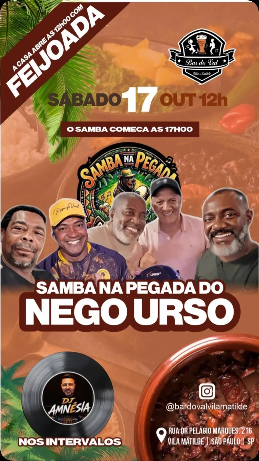 Flyer de Samba na Pegada do Nego Urso e DJ AMNESIA