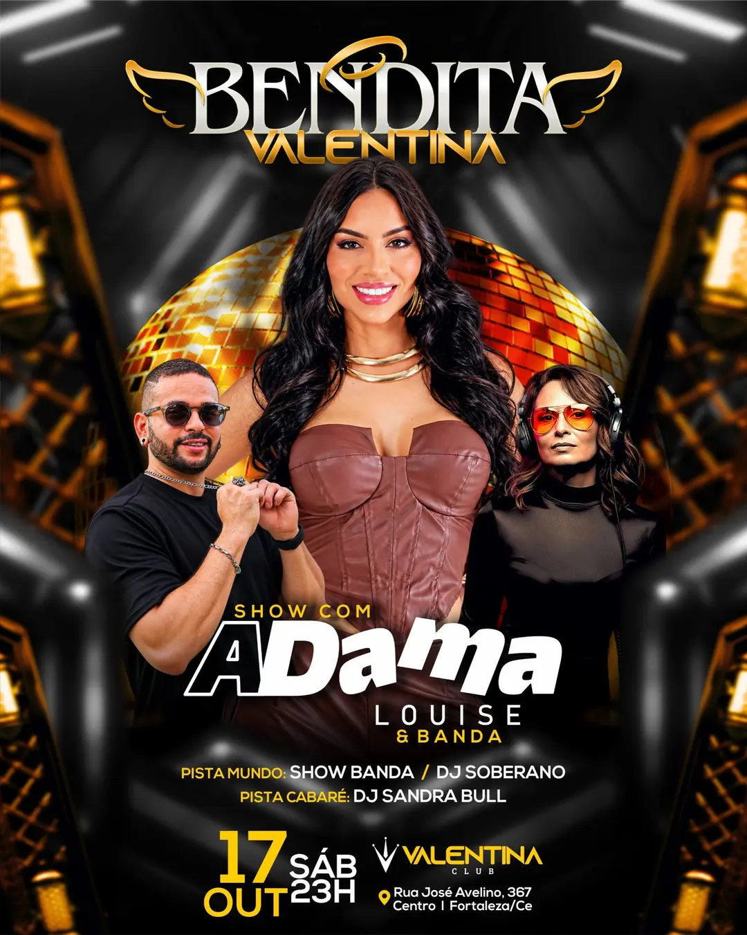 Flyer de A Dama, witalosoberano e DJ Sandra Bull