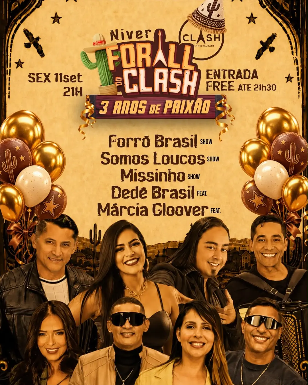 Flyer de Banda Somos Loucos, Márcia Gloover e mais 4 artistas