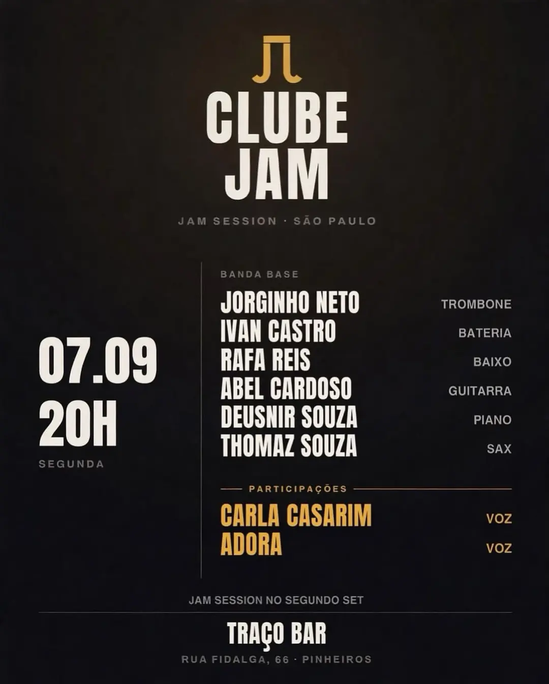 Flyer de Carla Casarim, Clube JAM SP e Adoraadora