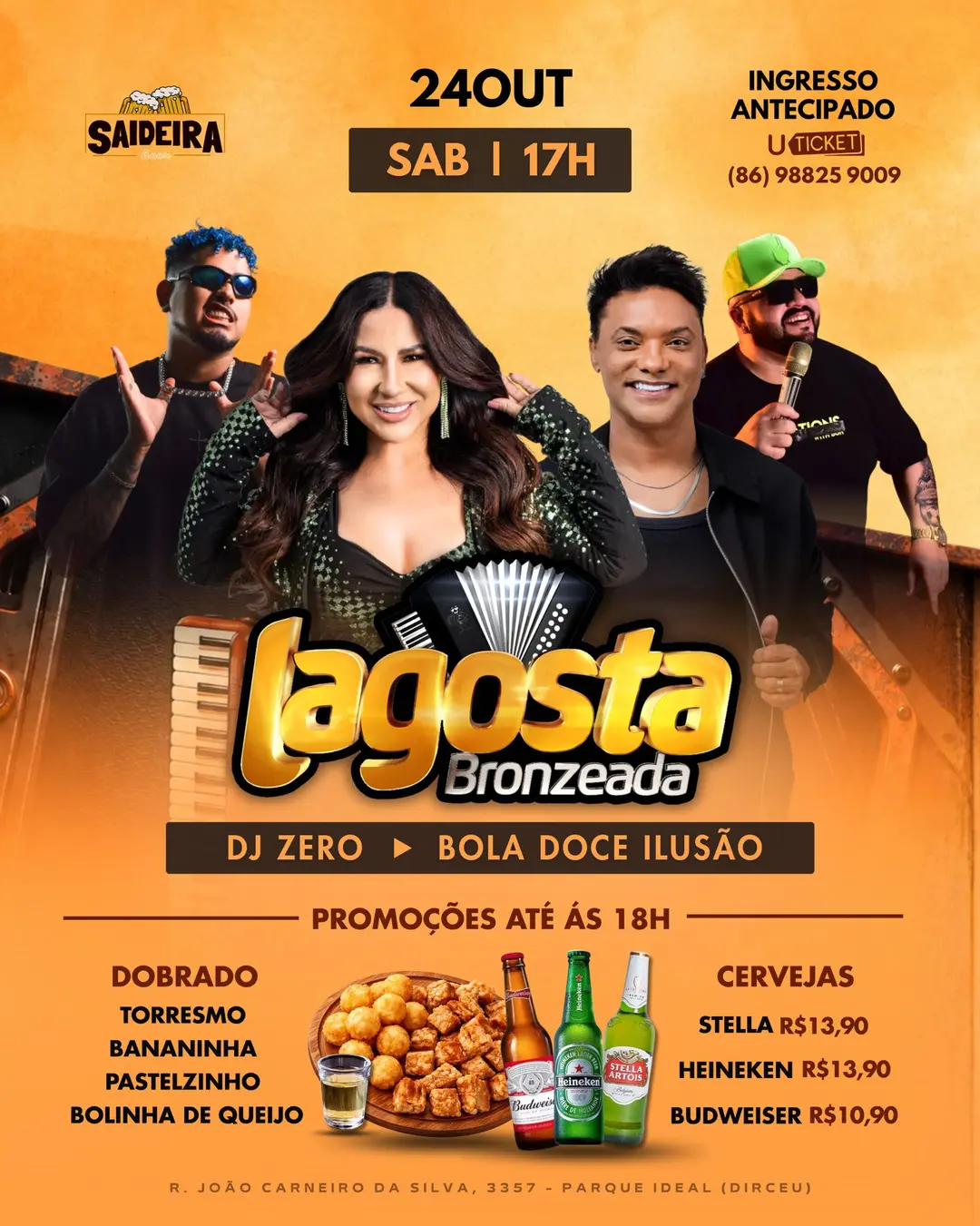 Flyer de DJ Zero no Beat, Lagosta Bronzeada e mais 3 artistas