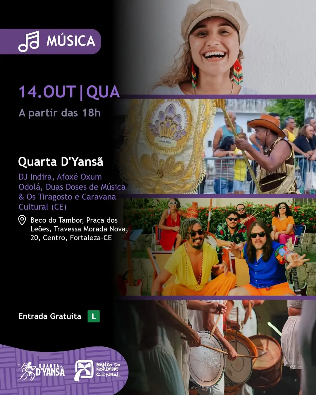 Flyer de DJ Indira, Afoxé Oxum Odolá e mais 2 artistas