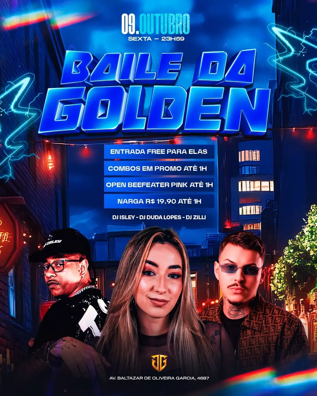 Flyer de Zilli, DJ Isley e Dj Duda Lopes