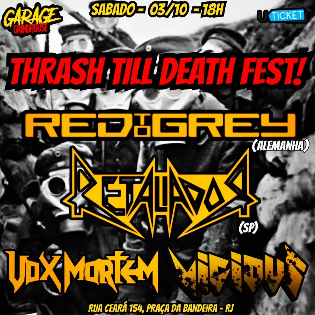 Flyer de Vox Mortem, Red To Grey, Retaliador, Vicious e Maudad