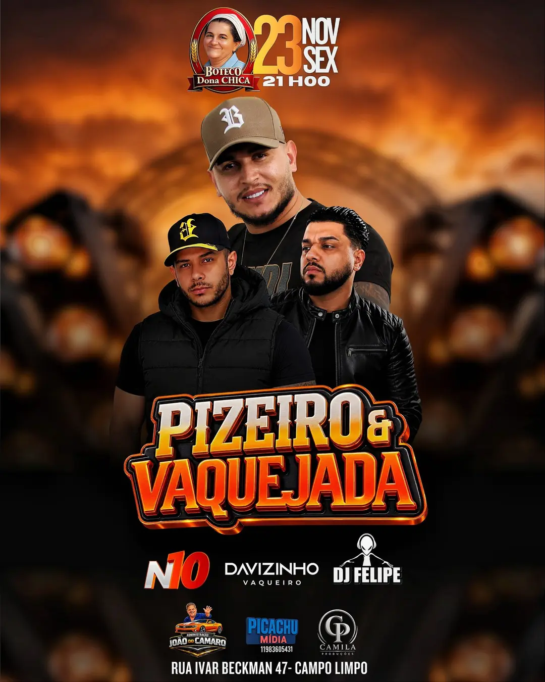 Flyer de DJ Felipe, Pizeiro & Vaquejada, N10 e mais 1 artista