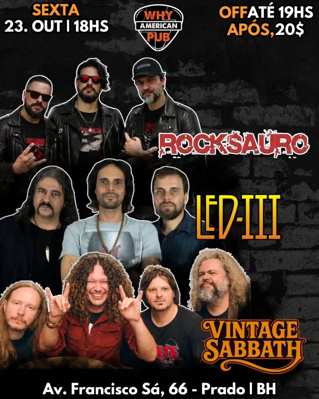 Flyer de Auder Jr, Banda Led III, Rocksauro e Vintage Sabbath