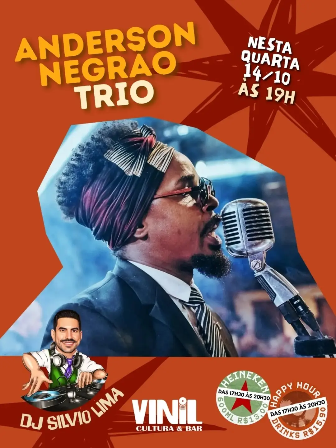 Flyer de Anderson Negrão Trio e DJ Silvio Lima