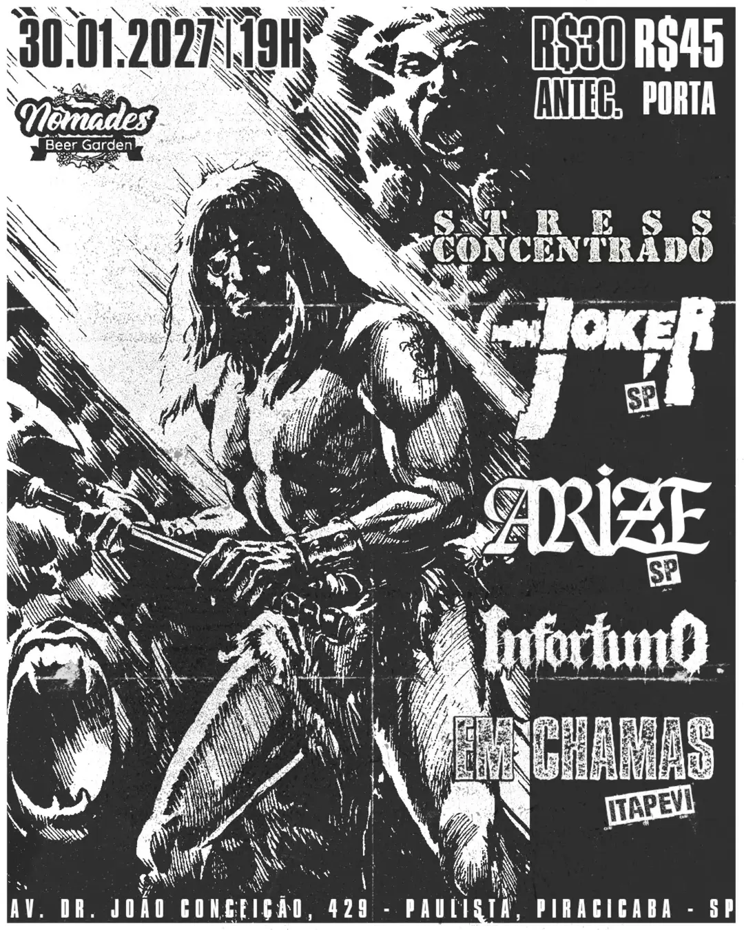 Flyer de Stress Concentrado, Arize, Infortuno e mais 2 artistas