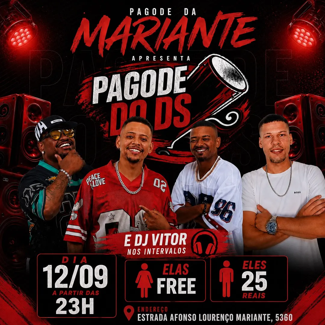 Flyer de Pagode do DS, DJ Vitor e Sabadão Pra Samba