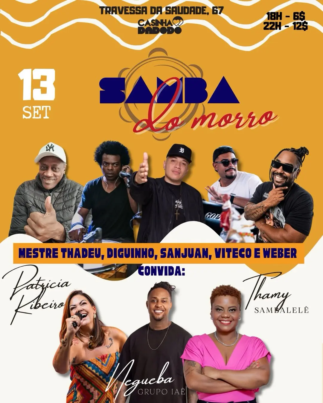 Flyer de Patrícia Ribeiro, DJ Du Kalifa e mais 8 artistas
