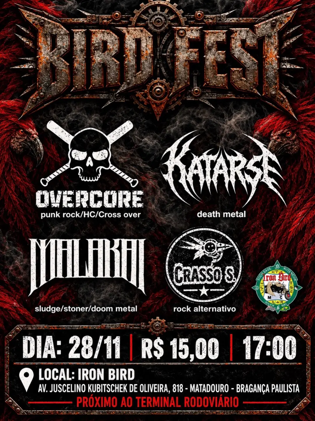 Flyer de Overcore, Katarse, Mellakal e Crasso S.