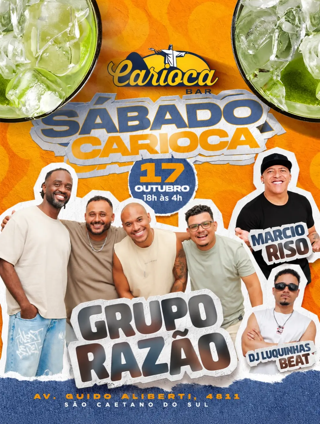 Flyer de Grupo Razão, Marcio Riso e Luquinhas Beat